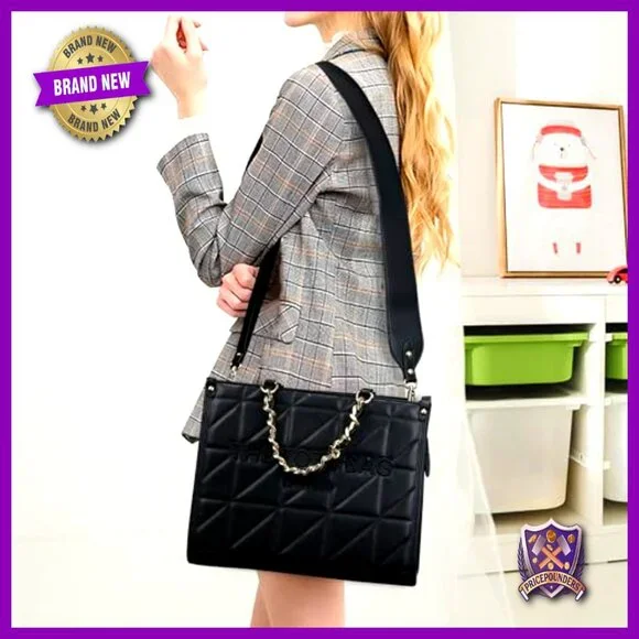 Quilted Tote Bag with Detachable Shoulder Strap Elegant Retro Minimal Purse - Picture 2 of 6